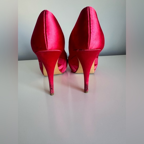 Zara Pink Satin High Heels Peep-Toe - Picture 6 of 11